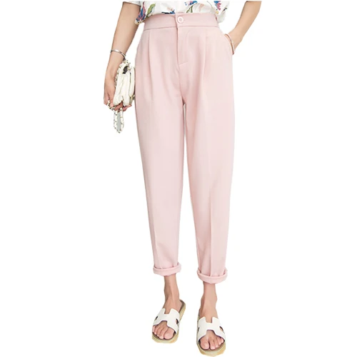 Летние Осенние студенческие женские штаны-шаровары с манжетами и высокой талией, черные, розовые крутые тонкие брюки размера плюс XXXL 3XL B67223R - Цвет: Pink
