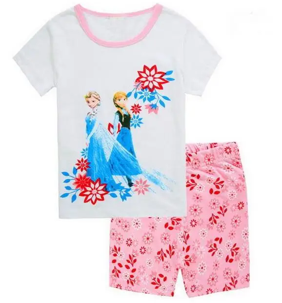 Детская одежда комплект детской одежды, стильная одежда для сна, пижамы с принтом для девочек, одежда для сна с изображением Снежной Королевы Эльзы и Анны, футболка и шорты, нижнее белье - Цвет: style 25