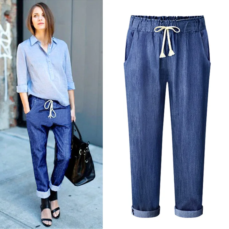 Женские джинсовые шаровары, модные новые весенние Свободные повседневные штаны с эластичной резинкой на талии, большие размеры 4XL 5XL 6XL, женские летние брюки