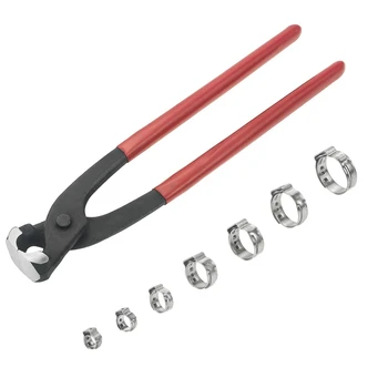 

Single Ear Stepless Hose Clamps 90PCS 5.8-21mm 304 Stainless Steel Cinch Clamp Rings Single Ear Hose Clamp Crimper Tool Kit wi