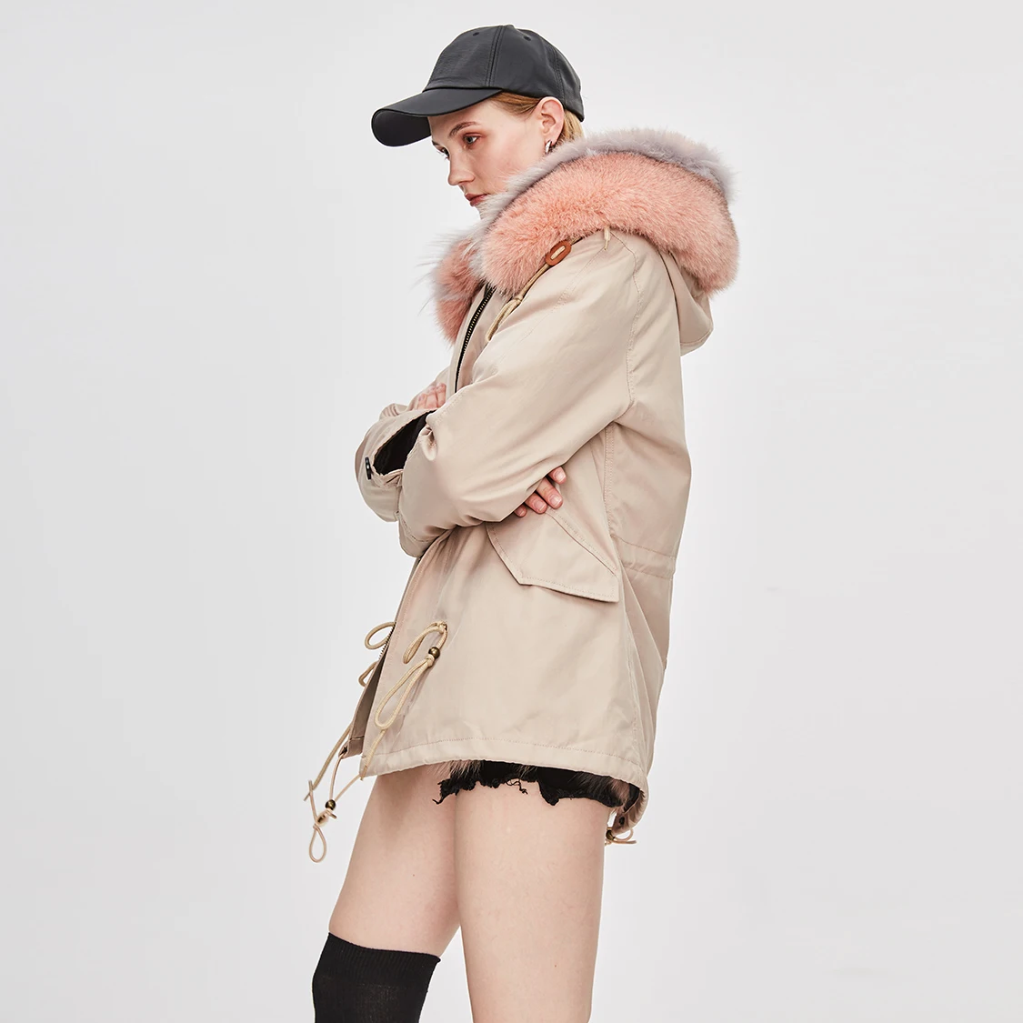 JAZZEVAR Новая зимняя куртка высокая мода для женщин роскошная большая лиса мех армейская парка короткая съемная подкладка с капюшоном водонепроницаемое пальто