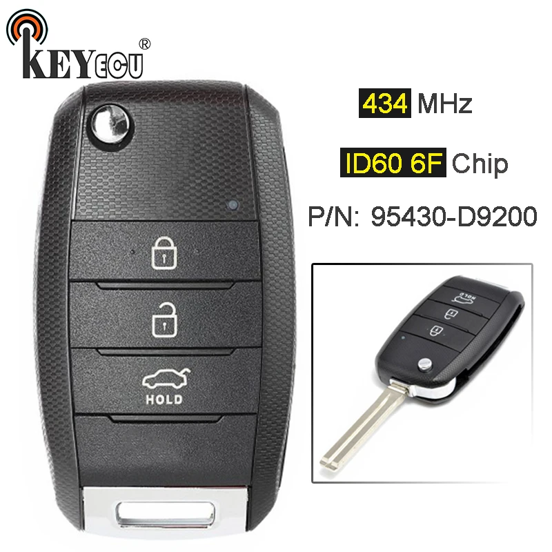 KEYECU 434 МГц ID60 6F чип P/N: 95430 D9200 Модернизированный Складной флип накопитель для KIA