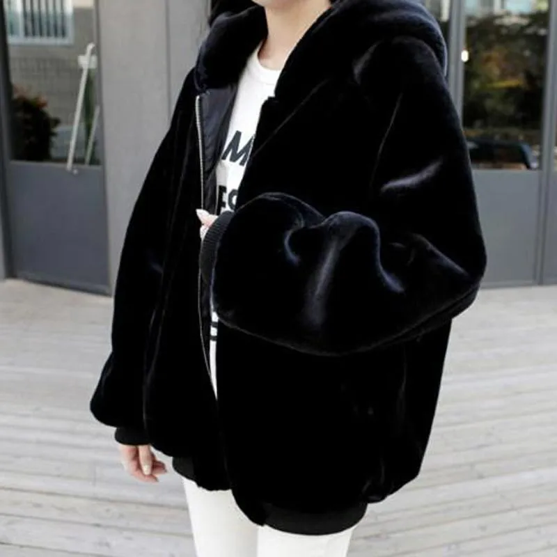 5XL 6XL 7XL плюс размер пальто из искусственного меха для женщин зимние теплые толстые длинные пальто с капюшоном из искусственного меха черная верхняя одежда WYKH8