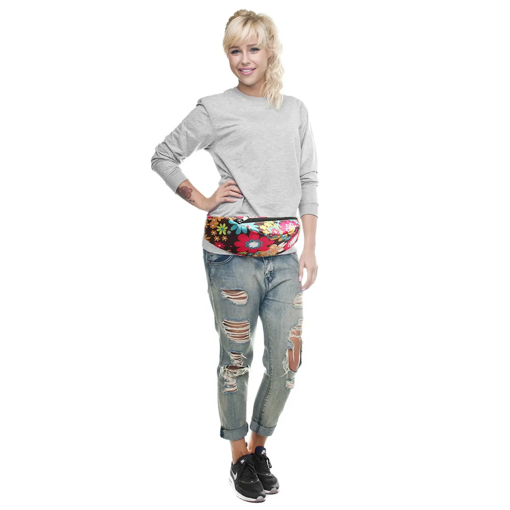 

3D Colorful Print women waist Bags fanny packs Hip Belt Bags Money Travelling Mountaineering Bag Waist Packs bolsa cintura YHW