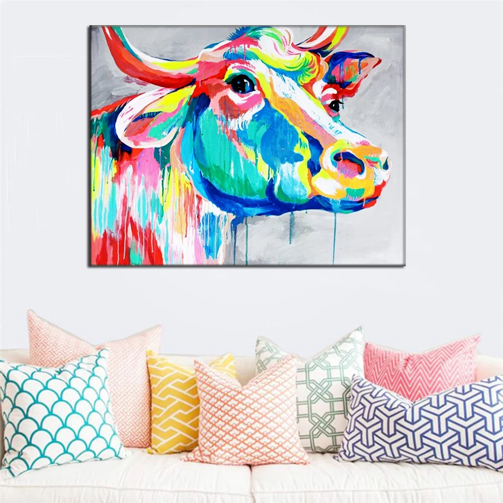 Красивые большие Картины Ручной Росписи Стены Цвет картина коровы холст