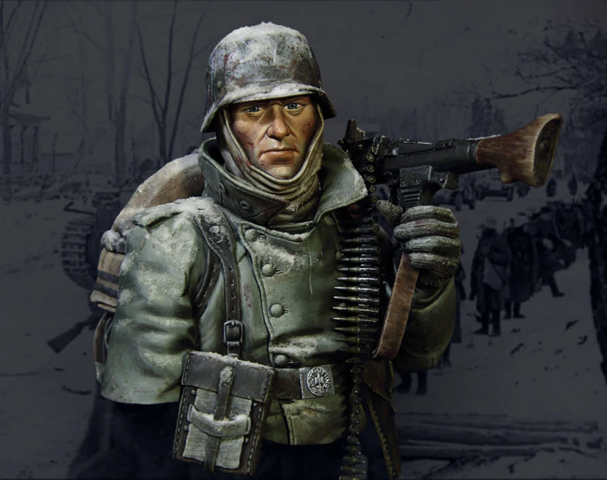 110 Bust Resin World War II German Winter Machine Gunner unpainted and