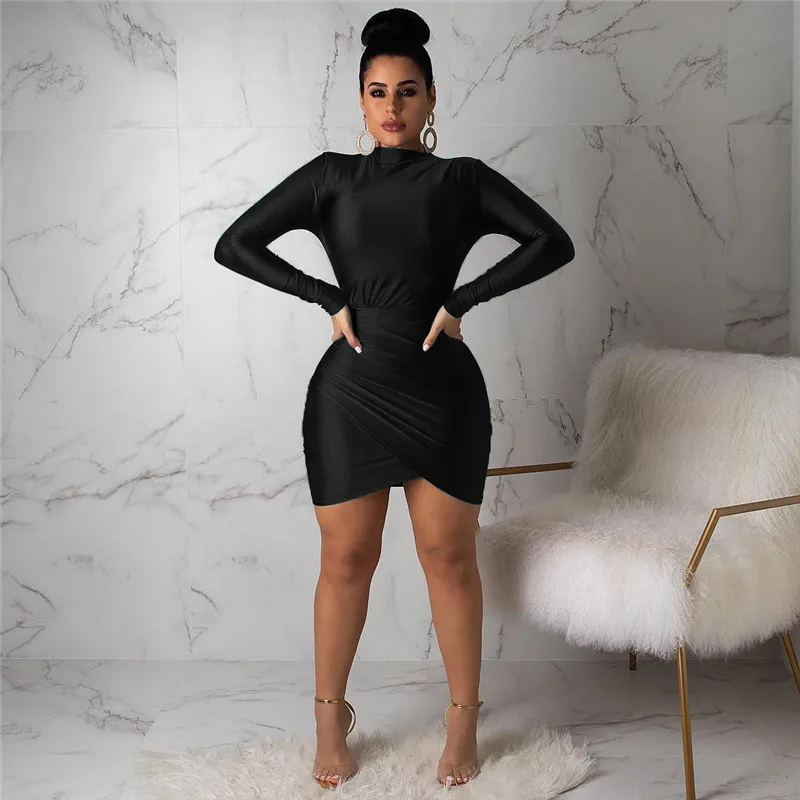 ANJAMANOR Green Long Sleeve Bandage Dress Elegant Sexy Ruched Mini Bodycon Dresses Woman Party Night Clubwear D35-AB64