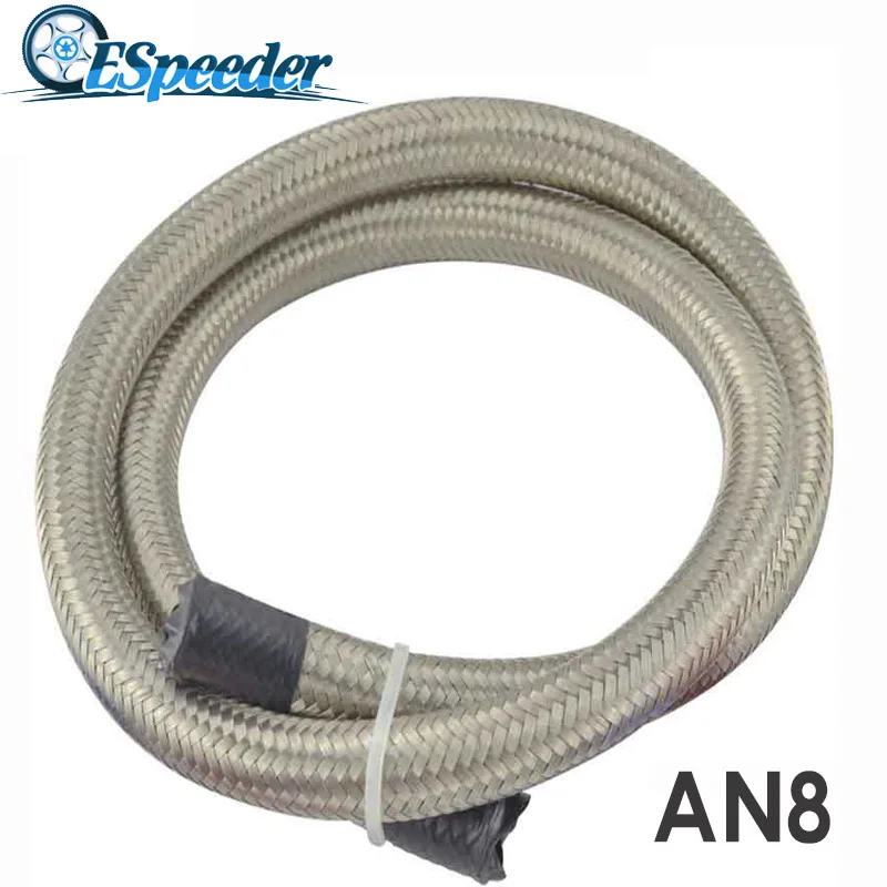 

ESPEEDER High Quality AN8 Universal 1Meter Oil Hose Fuel Hose Fitting Hose Kit Stainless Steel Braided Oil Fuel Hose End Silver