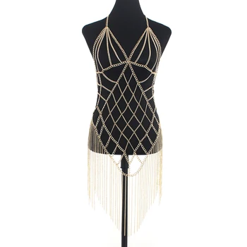 

Wholesale Sexy Bikini Body Jewelry Metal Chain Hollow Out Layered Sandi Beach Gold Silver Color Long Dress Jewelry for Women