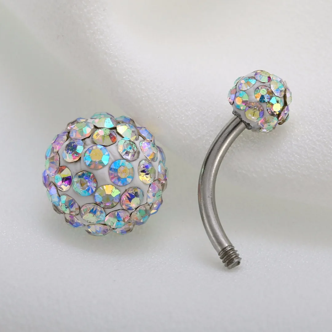 1Pcs Colorful Ball Navel Belly Ring Shellhard Stainless Steel Barbell Rhinestone Crystal Navel Studs Rings Body Piercing Jewelry