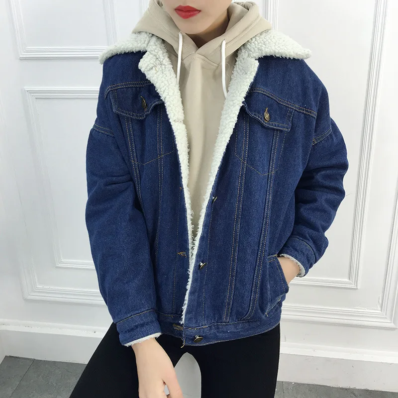 Autumn Winter Women Denim Jackets Long Sleeve Turn down