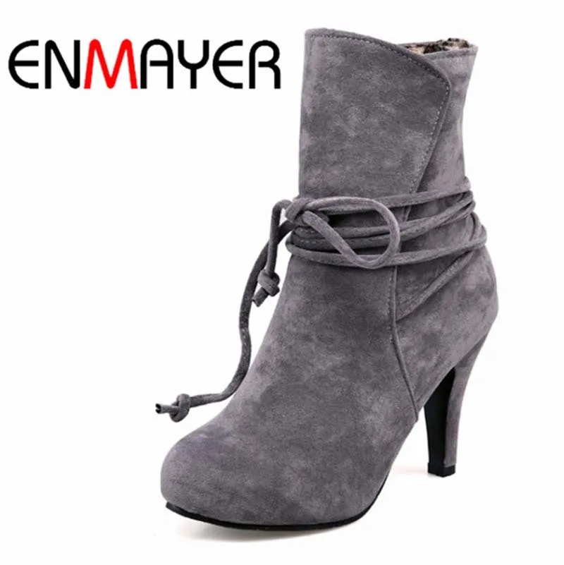 

Airfour Black Beige Brown Grey Round Toe High Boots For Women New Hot Fashion Flock Ankle Boots Big Size43 Winter Girl Platform