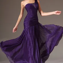 Фиолетовые Вечерние платья Русалка на одно плечо шифоновые длинные, обшитые бисером формальная Вечеринка вечерние платья для выпускного вечера халат De Soiree