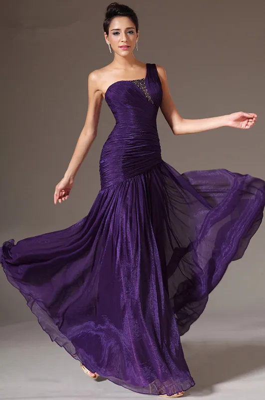 

Purple Evening Dresses 2019 Mermaid One-shoulder Chiffon Beaded Long Formal Party Evening Gown Prom Dresses Robe De Soiree