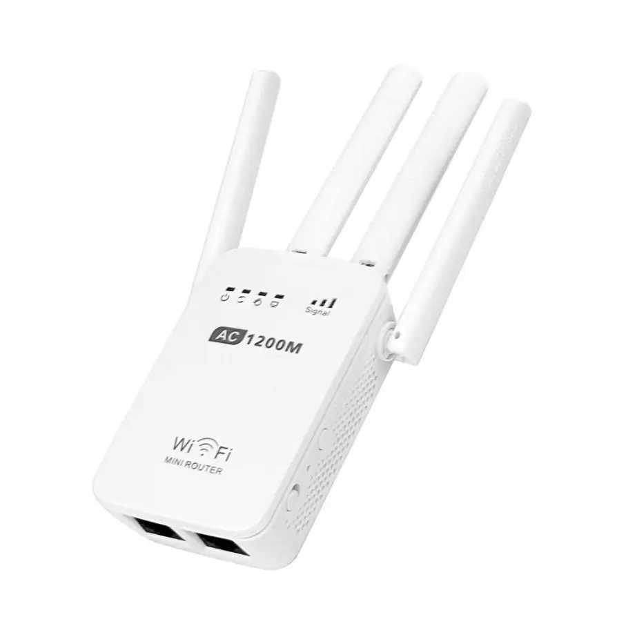 

High Performance 1200Mbps Dual Band 2.4/5G Wireless Range Extender WiFi Repeater Router White with 4 Antenna Oct26