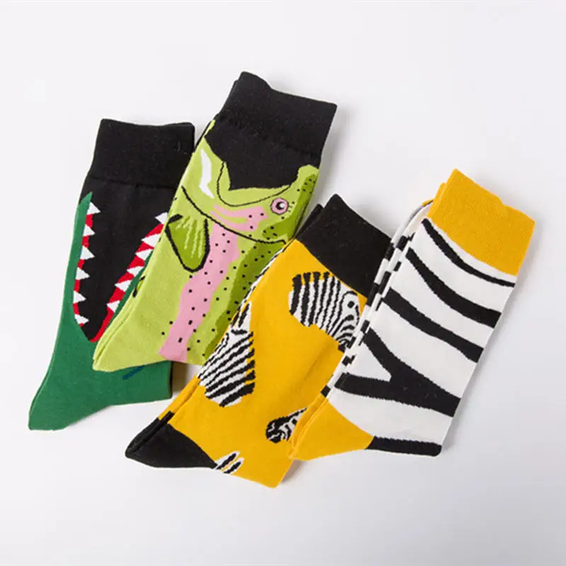 High quality cotton men's socks fashion colorful breathable sock animal series happy socks casual couple's long sock 4 pairs/lot