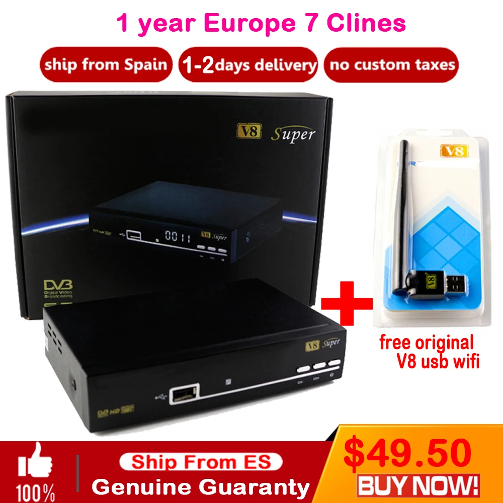 1 ano Europa clines Servidor  V8 super receptor de satelite FTA DVB-S2 1080p Full HD 3G IPTV receptor de satelite + 