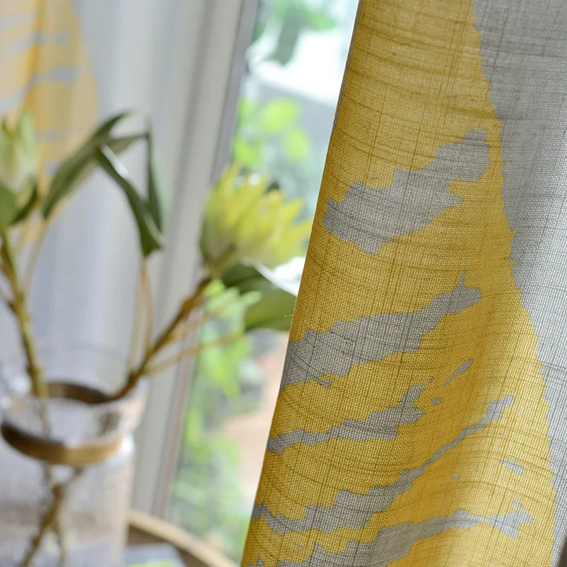 Серая Современная желтая занавеска с листьями, льняная занавеска на окно для спальни, отвесная занавеска для гостиной, плотные занавески, занавески на заказ, жалюзи T& 205#30