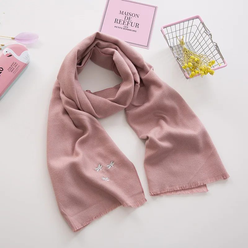 Yishine Высокое качество Новая мода для мальчиков девочек Стрекоза зима кашемировый шарф Детские теплые шеи шарфы платки 138x30 см - Цвет: Розовый
