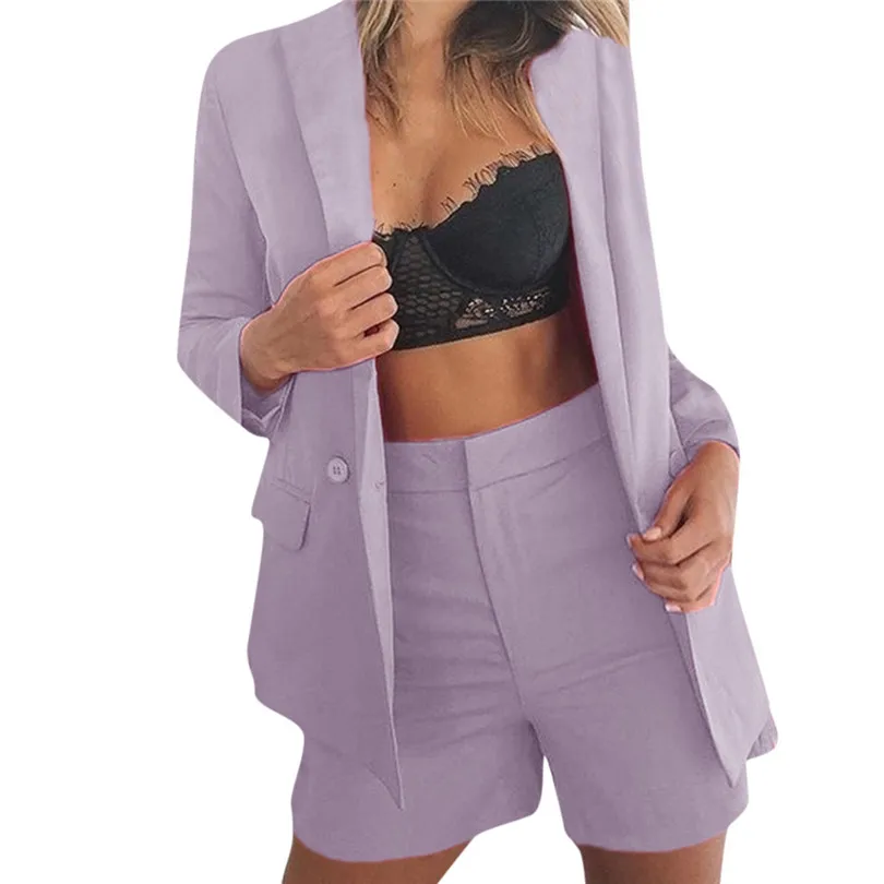 2019 Autumn New 2 Pcs Women Casual Office Lady Sets Business Formal Suits Elegant Shorts + Coats Outwear Suits #E10 (13)