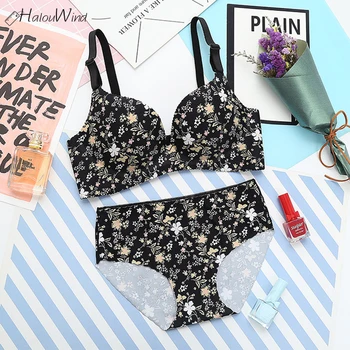 

Bralette 3/4 Cup Push Up Floral Everyday Seamless Brassiere Underwear Set Women Lingerie Wirefree Lingery Adjustable Bra Panties