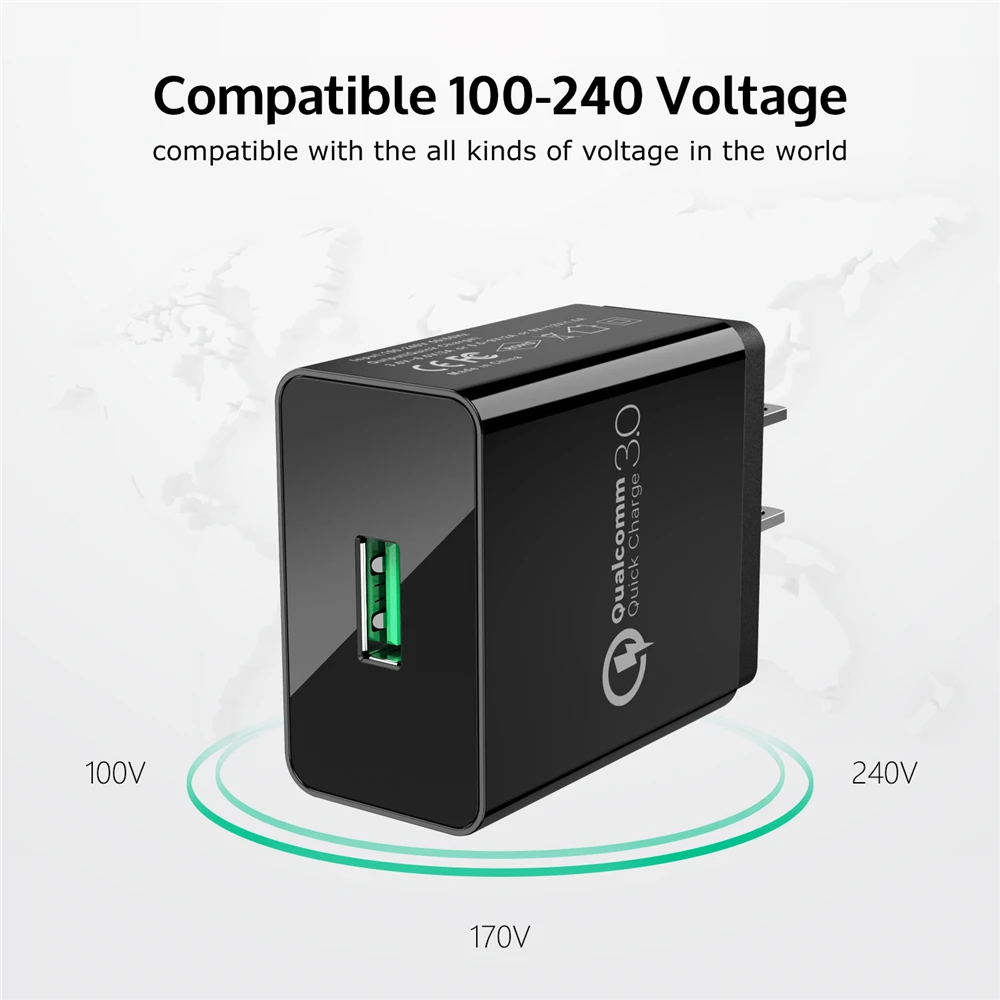 TIEGEM Quick Charge 3,0 USB настенное зарядное устройство адаптер 18 Вт EU US Plug Универсальное зарядное устройство для мобильных телефонов для samsung iphone 7