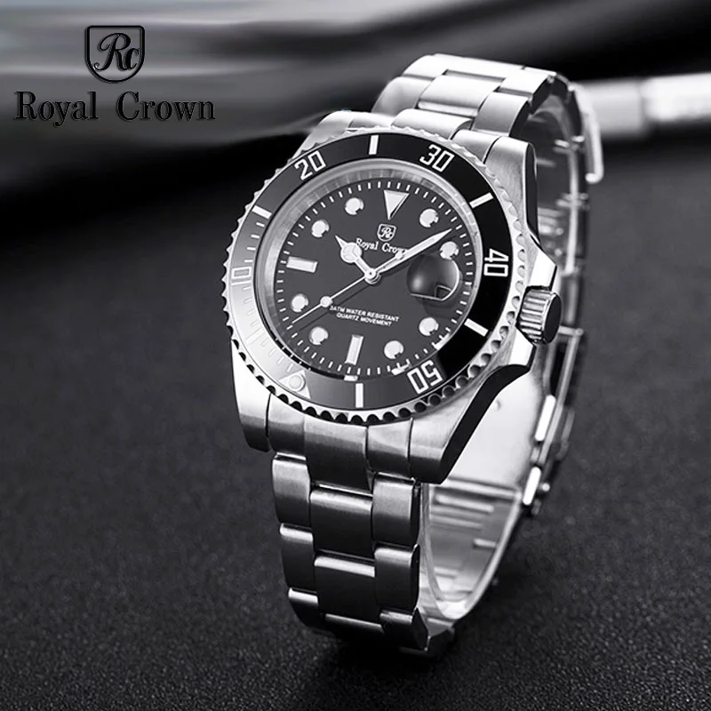 Top Auto Date Men's Watch Japan Quartz Classic All Stainless Steel Male Clock Hours Boy's Fashion Birthday Gift Royal Crown Box Top Auto Date Men's Watch Japan Quartz Classic All Stainless Steel Male Clock Hours Boy's Fashion Birthday Gift Royal Crown Box