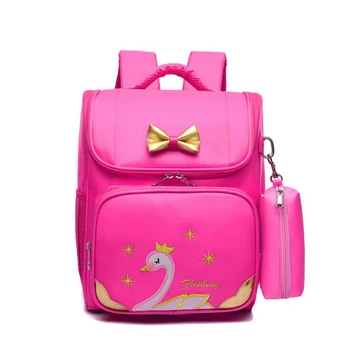 

2019 Cute Pink Swan Girls School Bags Protect the Spine Backpacks Schoolbag Teenage Girls Waterproof Oxford School Backpack Bag