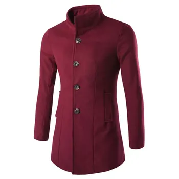 

Men's Stand Collar Single Breasted Wool Winter Coats for Men Medium Long Jackets Man's Slim fit Peacoat 2019 Male Trench