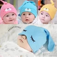 2016 New Infants Toddlers Candy Color Cotton Comfort Sleep Caps Baby Girls Boys Headwear Cute Mult-Color Tire Hat Cartoon Cat