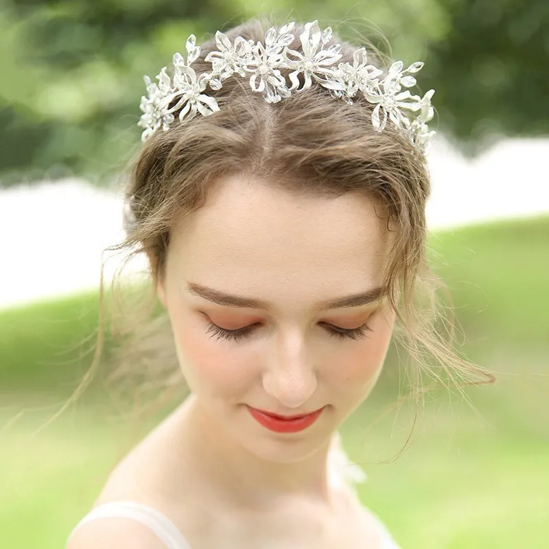 Classic Silver Floral Tiara wedding Headpiece Bridal Crown
