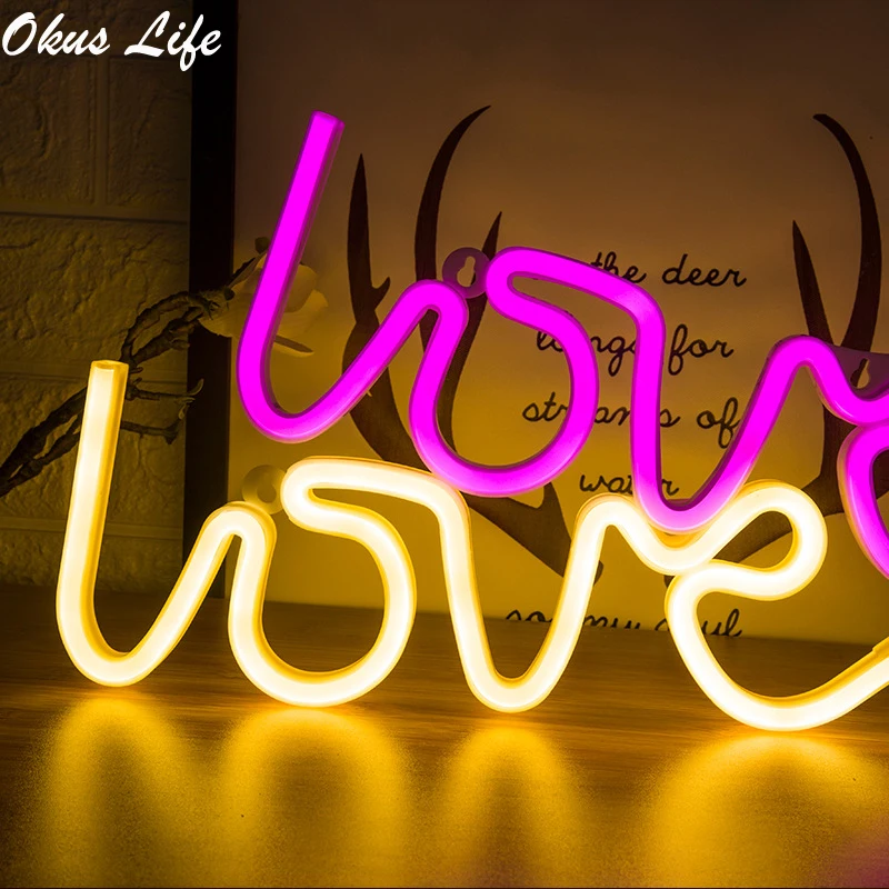 

Home Decor Love letter Sign with USB Battery Powered Led Neon Light Modeling Lamp Party Bedroom Christmas Club Bar Decoration