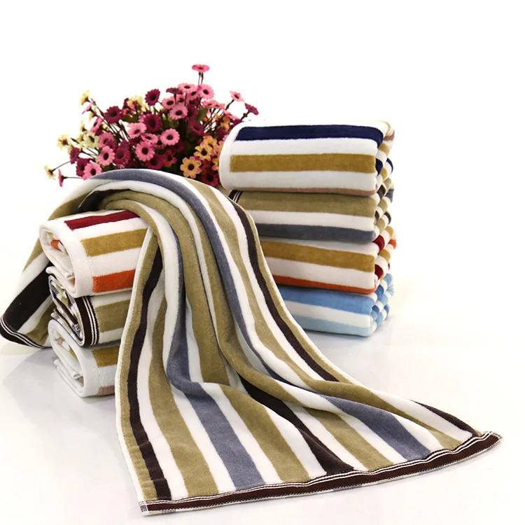 35x75cm Color Strip Thick Cotton Absorbent Washcloth Home Daily Necessities Grooming Face Towel Gym Sports Yoga Bath Towel