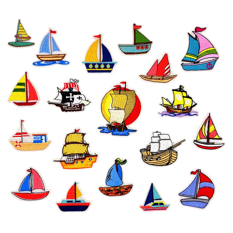 

1pcs Mix Sailboat Patches for Clothing Iron on Embroidered Sew Applique Cute Patch Fabric Badge Garment DIY Apparel Accessories