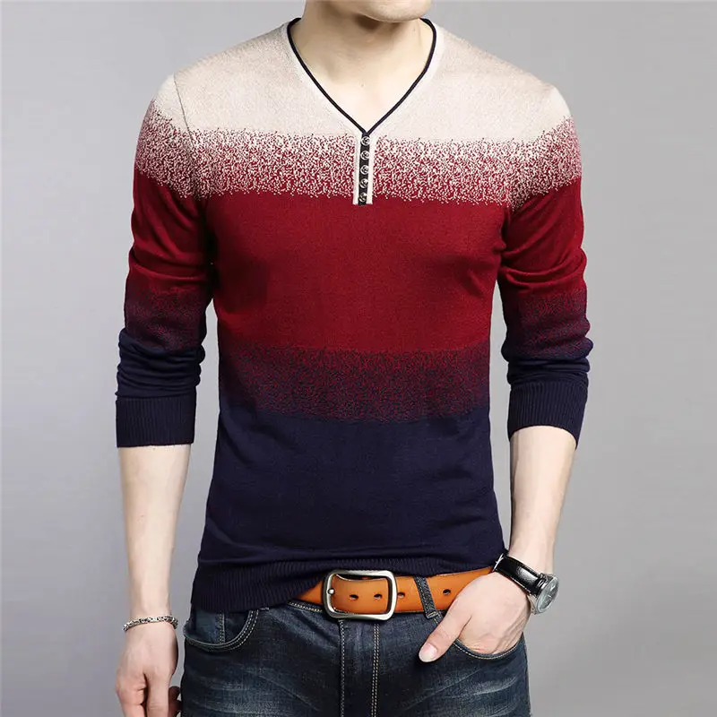 YWSRLM Fashion Gradient Collar Sweater Male Cotton Wool