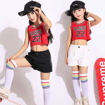 

Songyuexia Children's jazz dance costume modern girls hip-hop hiphip hip hop red vest dancewear