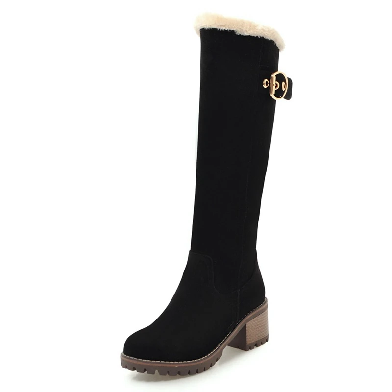 ASILETO/Сапоги до колена; женские зимние сапоги; женская зимняя замшевая обувь на молнии с мехом; ботинки на Высоком толстом каблуке; botas; обувь; 674 - Цвет: Black