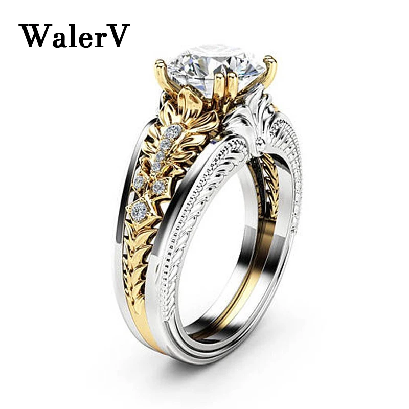 WalerV 2018 Новый цветочный узор белый камень CZ свадебные кольца Европейский Розовый