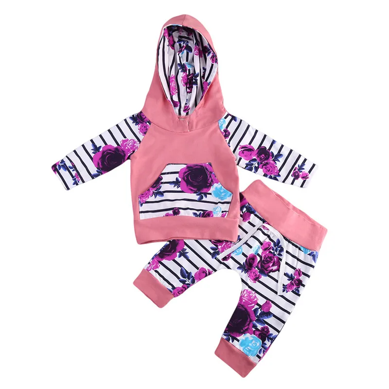 Newborn Infant Baby Boys Girls Floral Clothes Sets Cute Hooded Tops Pants 2Pcs Outfits Set Clothes