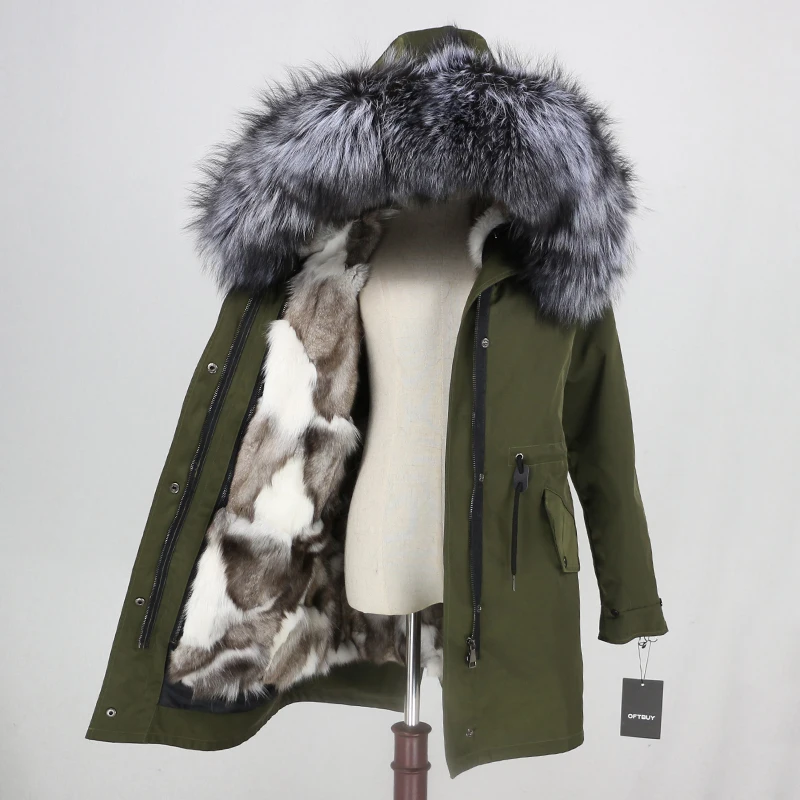 OFTBUY, водонепроницаемая парка, натуральный Лисий мех, натуральный мех, пальто, зимняя куртка для женщин, толстая, теплая, съемная, уличная, роскошная, длинная верхняя одежда - Цвет: green silver