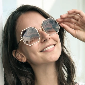 

QPeClou New Frameless Square Sunglasses Women 2018 Big Frame Sun Glasses Men Octagon Gradient Eyeglasses Rimless Eyewear UV400