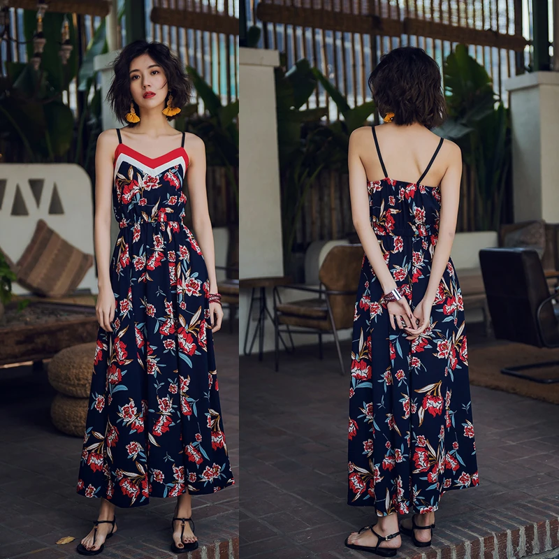 

Women's Dress Holiday Beach Sweet Dress Summer Elegant Backless Vintage Floral Halter Dress