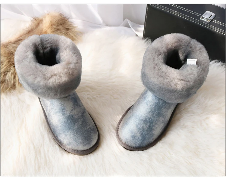 G&Zaco Luxury Australia Sheepskin Snow Boots Women Winter Natural Wool Sheep Boots Calf Warm Non-slip Female Flat Boots