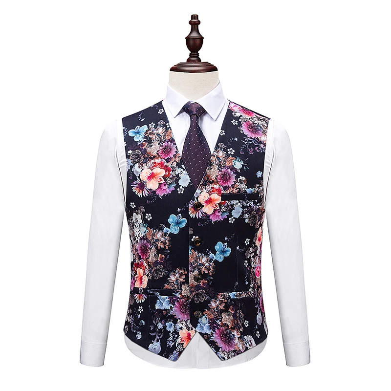 3piece Suit Men Korean Fashion Men Floral Suits Slim Fit Night Club/Prom/Party/Gentlemen Dress Suits For Men Clothes 2019 6XL-M