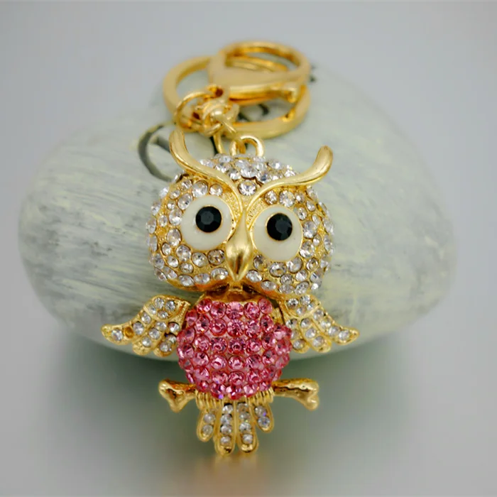 Adojewello Jewelry Free Shipping Rhinestone Crystal Lovely Owl keychain Keyring For Car Handbag