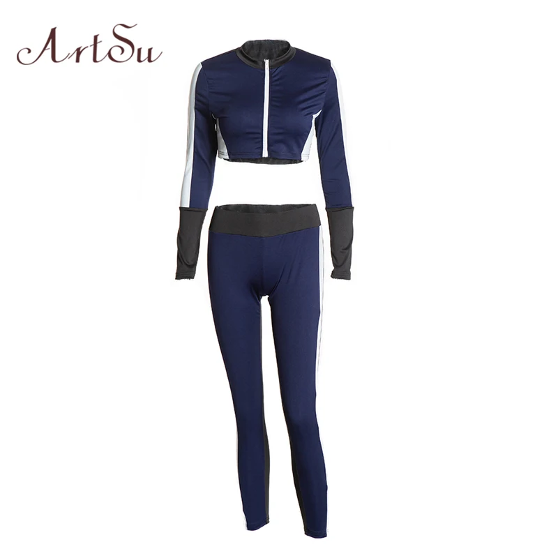 

ArtSu Autumn Winter Tracksuits Women Set Long Sleeve Crop Top Zipper Slim Long Pants Workout Sexy Two Piece Suits ASSU20110