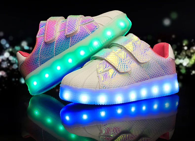 Светящиеся кроссовки с зарядкой от USB, Детские светящиеся кроссовки с подсветкой для мальчиков и девочек, 7 цветов