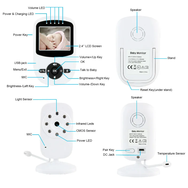 BabyKam 2,4 дюймов цифровой беспроводной детский монитор с камерой электронная няня внутренняя связь для няни температура 2X цифровой зум