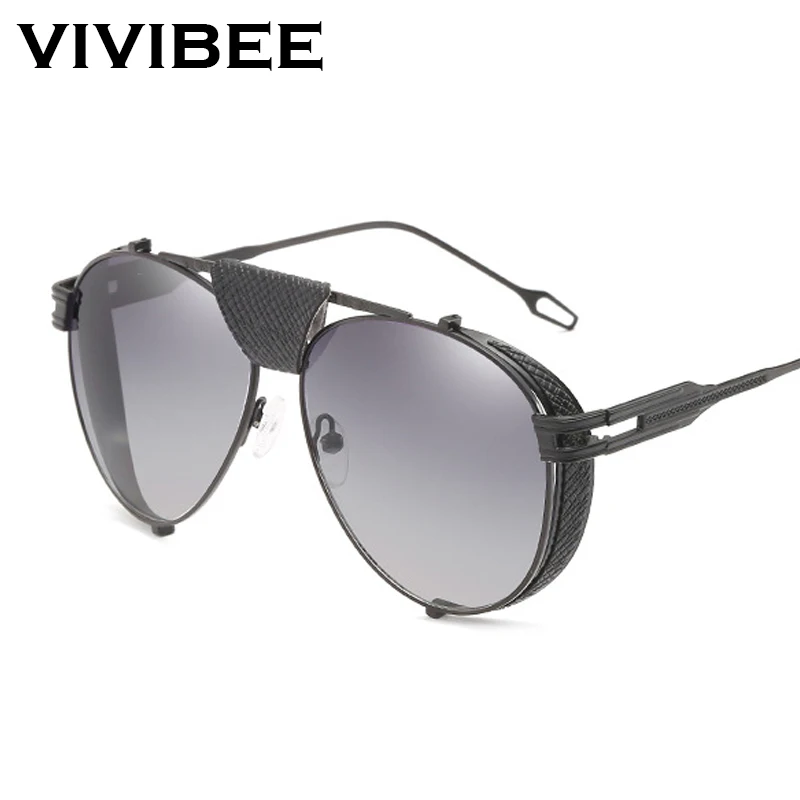 VIVIBEE роскошные золотые UV400 Мужские Авиаторы Солнцезащитные очки с кожаными
