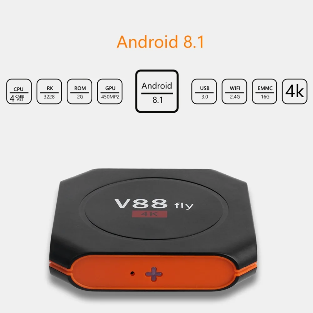 Android 8.1 Tv Box V88 Fly Rk3328 Tv Box 2GB 16GB Bluetooth 4.0 with Netflix Youtube Upgrad tv Box Browse all Video Websites